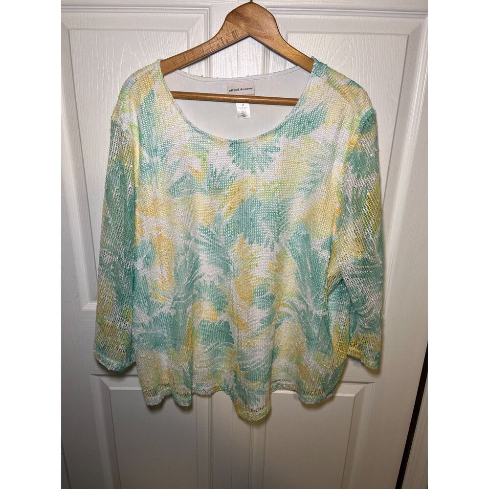 Alfred Dunner Women’s 3X Tropical Mesh Knit Sweater Top Pastel Floral